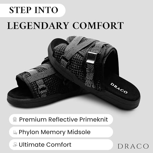 DracoSlides Reflective Slides for Men and Women, Wrapped in Reflective 3M with Adjustable Straps for Wide/Narrow Feet, Sandals with Arch Support & Slip Resistant, Men & Women Footwear, Black2