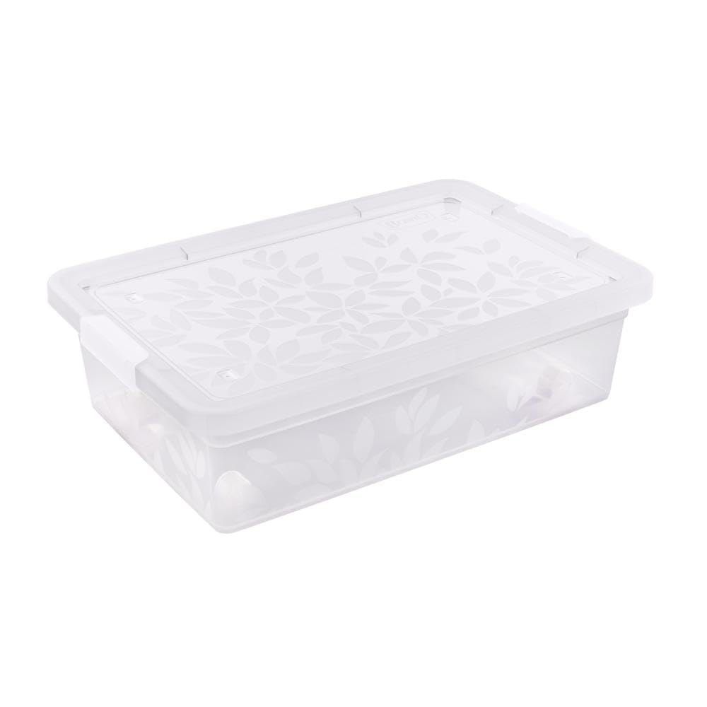 Underbed Storage Box Low Container With Secure Lid Clips 26L Plastic Organizer for Bedding Toys Shoes (Clear)