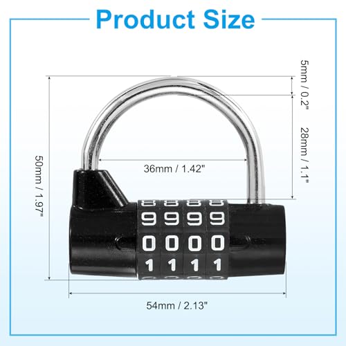 Image of PATIKIL Combination Padlock, 4 Digit Gym Locker Lock Zinc Alloy Password Safety Padlock Keyless for Sports Locker Fence Toolbox Case Drawer, Black