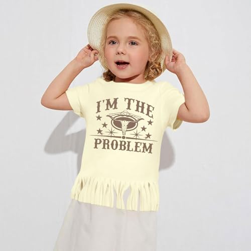 Girls Western Shirt Toddler Tassels Cowgirl T-Shirt Im The Problem Country Concert Shirts Summer Short Sleeve Top2