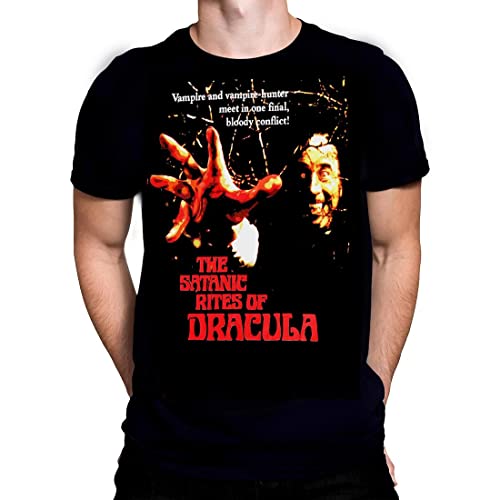 Wild Star Hearts The Satanic Rites Of Dracula Movie Poster Mens T-Shirt Black Cotton Graphic Tee Shirt (L)