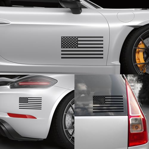 Image of Die Cut Subdued Matte Black American Flag Sticker 3 inch X 5 inch Tactical Military Flag USA Decal - Set of 2 Waterproof Vinyl Car Window & Bumper Vinyl Decal for Truck, RV, Laptop, Hard Hat & Helmet