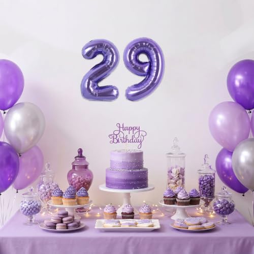 Image of TONIFUL 2 Set Light Purple Number Balloons 16 Inch 0-9 Mylar Foil Balloons 20 Pcs Lavender Small Custom Digital Ballons for Girls Birthday Bachelorette Bridal Baby Shower Decorations