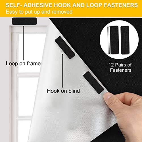 Portable Blackout Blinds, 150 * 200CM 100% Blackout Blind, Cut to Size Temporary Blackout Blinds Easy to Stick On Window No Drill with 12X Hook & Loop Straps for Bedroom, Nursery, Loft, Travel