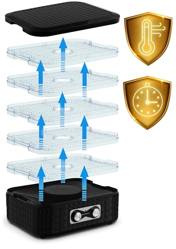 Berdsen Dörrautomat Pilztrockner Dörrgerät 5 Einlegefächer Obst Gemüse Trockner Temperaturregler 35 Bis 70 Grad 10 L Mit Umluft 24 h Timer Schwarz – Bild 6