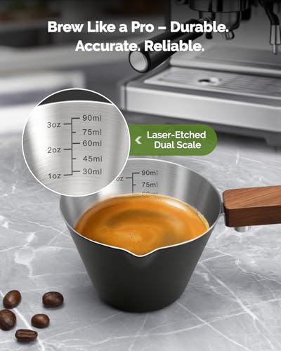 Vaso medidor espresso acero inoxidable con mango de madera miniatura 4