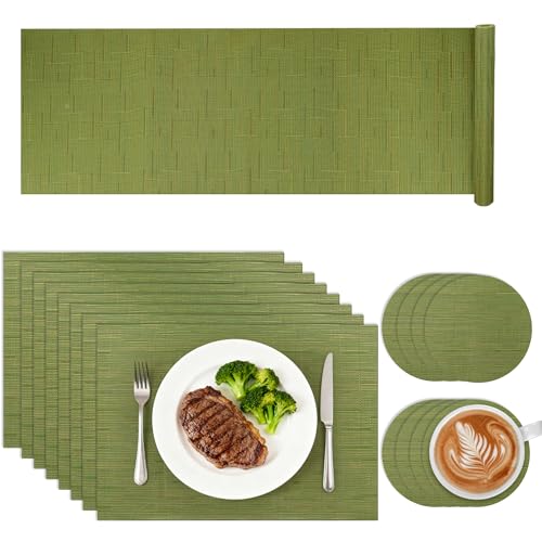 Sets de table verts lavables pour repas en extérieur et dîners sur la terrasse