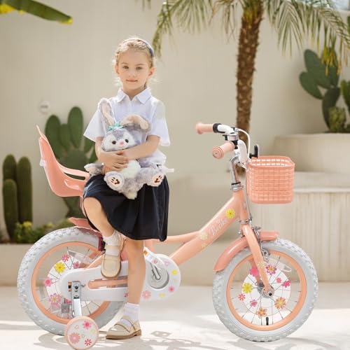 Image of Bixike Girls Bike with Basket, Princess Bicycle for Ages 2-12