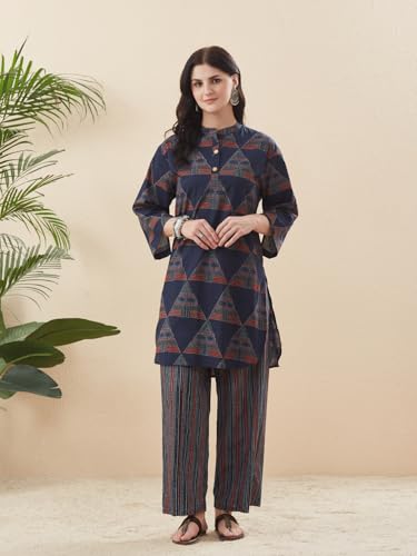 Image of MOKOSH Women's Cotton Printed Full Sleeve Round Neck Kurta Palazzo Co-Ord Set