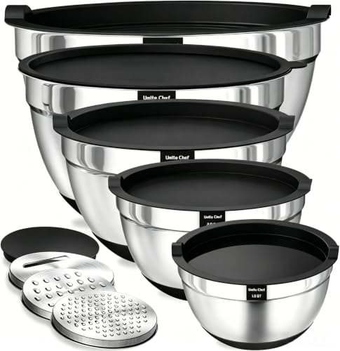 Umite Chef Mixing Bowls with Airtight Lids, 8PCS Stainless Steel Nesting Mixing Bowls Set, 3 Grater...