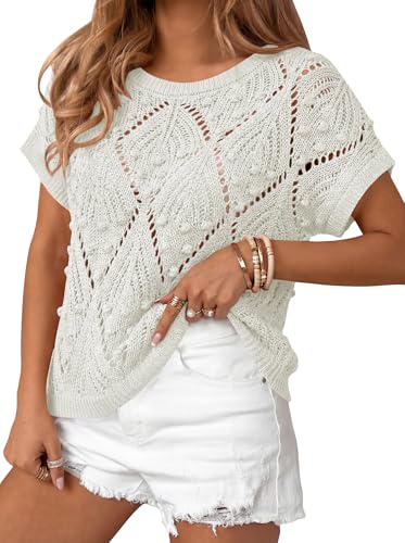 Image of Cakulo Womens Summer Crochet Boho Crop Tops Short Sleeve Lightweight Knit Sweater 2026 Beach Vacation Cruise Resort Wear