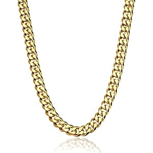 18K Gold Plated Cuban Link Chain Necklace for Women, 9mm Wide Chunky Miami Cuban Curb Link Chains Necklace 18 Inches