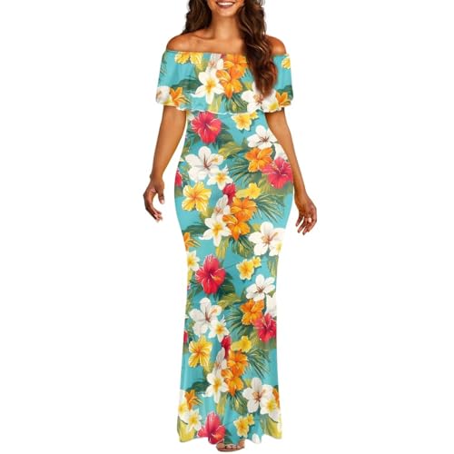 Image of Polynesian for Women S-7XL Off Shoulder Maxi Dress Hawaiian Summer Dresses