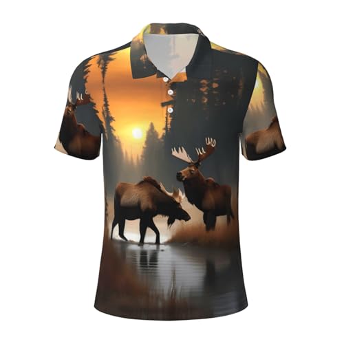Polo homme anti transpirant manches courtes imprimé cerf ours élan