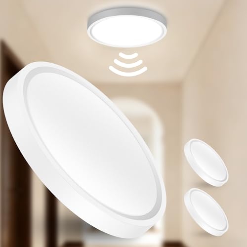 Laiebri 2er Lampe mit Bewegungsmelder innen, Ultraflach Deckenleuchte Led Deckenlampe mit Radar sensor für Flur Treppe Küche Balkon Abstellraum,4000K Neutralweiß，Φ230x22 MM