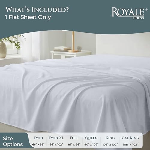 Image of Royale Linen 400 Thread Count 100% Cotton Flat Sheets Only - Cooling Bed Sheet - Full Flat Sheets Sold Separately - Luxury Sateen Weave - Breathable & Super Soft Top Sheet Only (Full, Spanish Silver)