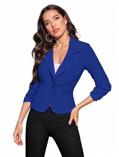 Hybrid & Company Women's Lightweight Casual Work Office Stretch Ponte Cardigan Blazer Jacket JK1131 Royal M