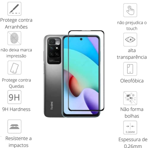 Capinha Anti Queda Transparente para Xiaomi Redmi 10 Prime + Película de Vidro 3D + Pelicula de Came