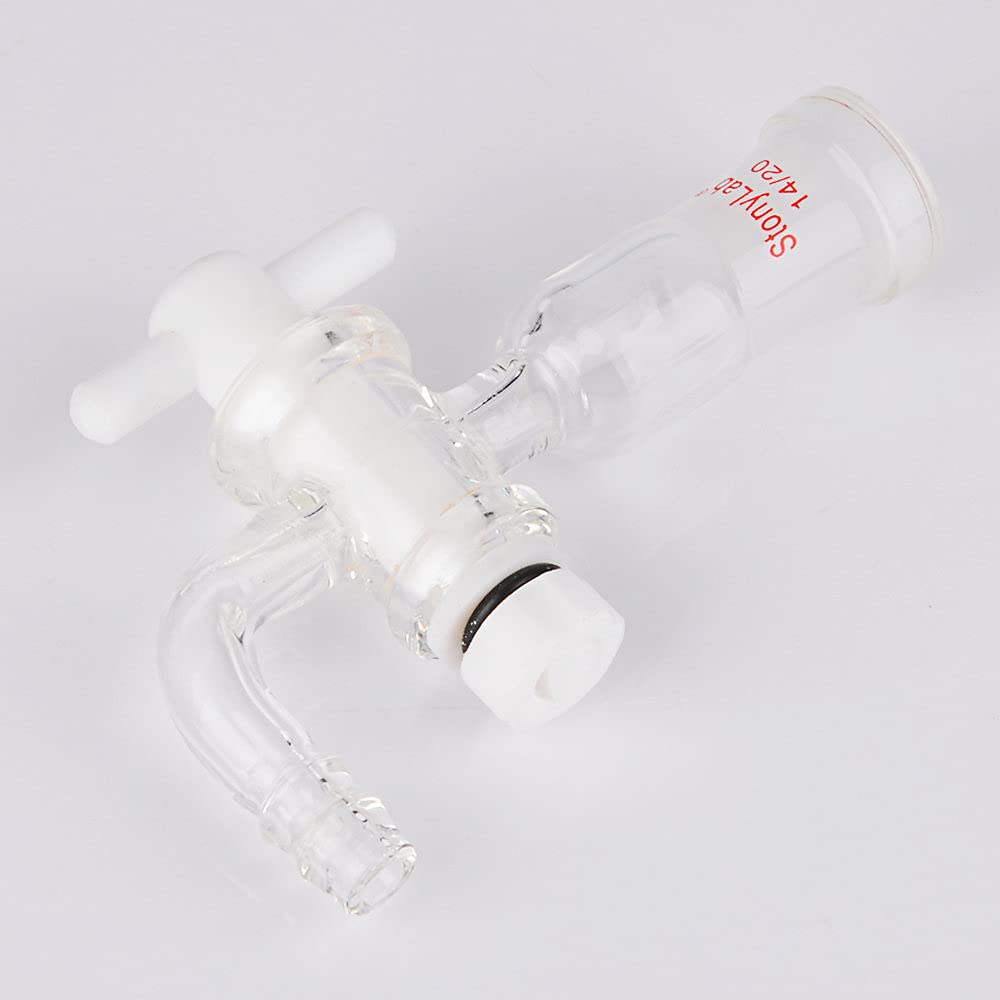 stonylab Adaptateur de Contrôle de Débit de Vide, Adaptateur en Verrerie avec Robinet D'arrêt en PTFE et Raccord de Tuyau Coudé, Adaptateur de Joint Extérieur Standard 14/20 pour Laboratoire Chimie