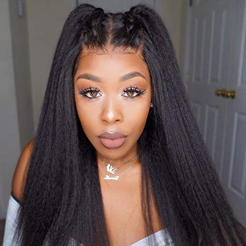 VINUSS Kinky Straight 360 Lace Frontal Human Hair Wigs Brazilian Virgin Remy Hair Wigs Pre Plucked Lace Front Wig 150% Density Natural Hairline with Baby Hair for Black Women (16 Inches)