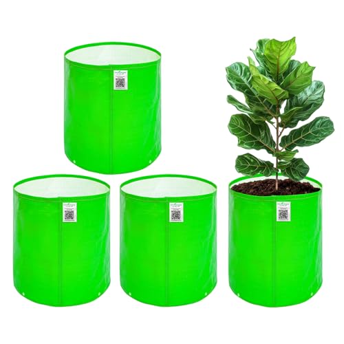 Image of Anandi Green's HDPE Uv Protected 260 GSM Round Green Colour Plant Grow Bags Suitable for Terrace and Vegetable Gardening Size 12x15 Inch Pack of 4 Plant Bags