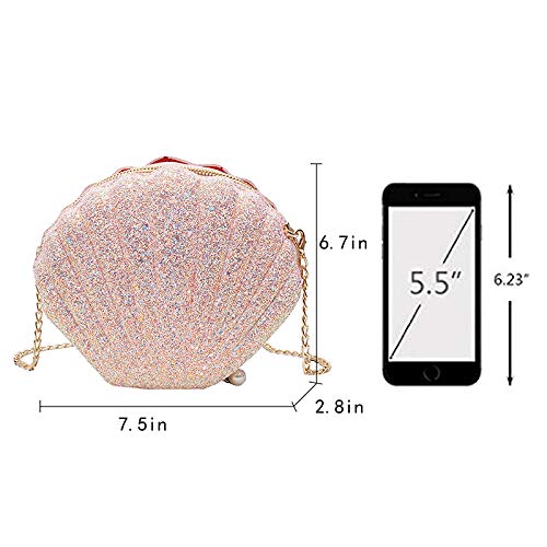 Goclothod Seashell Shape Purse Sequins Leather Crossbody Shoulder Bag Mini Chain Purse2