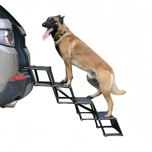 Quxxuol ペットステップ、ドッグステップ、折りたたみ式、アルミ合金、犬 階段、犬用スロープ、犬 階段 ステップ、滑り止め 、折りたたみ可能、持ち運びが簡単、耐荷重性が高く耐久性に優れています、ペット犬用階段 (ブラック)