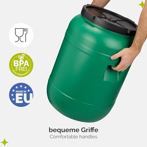 Garronda Weithalsfass 80 Liter Futtertonne mit Deckel ohne Dichtung– BPA-freier HDPE Futterbehälter für Wasser, Lagerung, Tierfutter, Sauerkraut und Gurken GD-0142