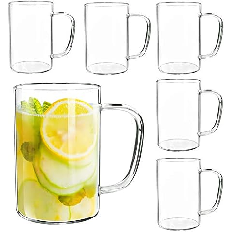Giftgarden Drinking Glasses, Glass Cups Coffee Mugs with Handle, 500ml(17OZ), 6 Pack Beer Cups Cover