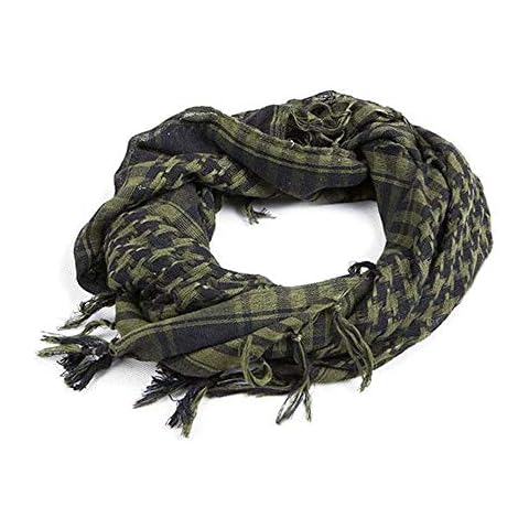 Military Shemagh Tactical Desert Keffiyeh Head Neck Scarf Tessel Wrap Shawl for Hiking Hunting Army Green Cover