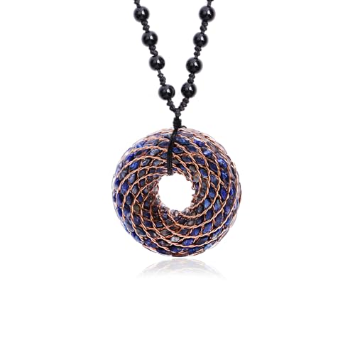 Tan Ran Rodin Coil & Orgone Pendant Necklace for Meditation Reiki Energy Necklace Chakra Balancing Spiritual Protection (Lapis lazuli)