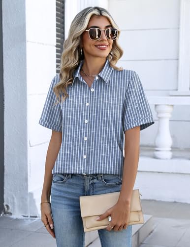 Image of Zeagoo Button Down Shirts for Women Short Sleeve Collared Tops Dressy Casual V Neck Blouses