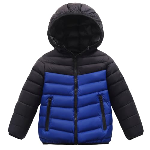 Boys Girls Zip Up Jacket Warm Hooded Quilted Puffer Coat Lightweight Color Block Winter Warm Down Jacket with Pockets