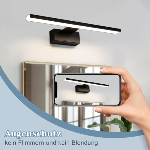 Homefire Spiegellampe LED Spiegelleuchte Bad - 40CM Badezimmer Schwarz Badlampe Wand Wasserdicht IP44 Wandlampe Modern Neutralweiß 4000K Weiß Wandleuchte für Keller Küche Badschrank