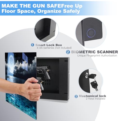 Image of Biometric Hidden Gun Safe fits 2 pistols,Quick Access Wall Gun Safe
