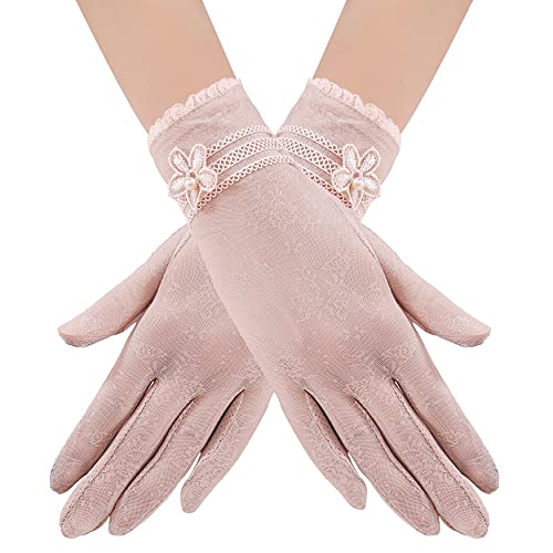 Bellady Outdoor Summer Women's Lace Cotton Short Gloves,Pink