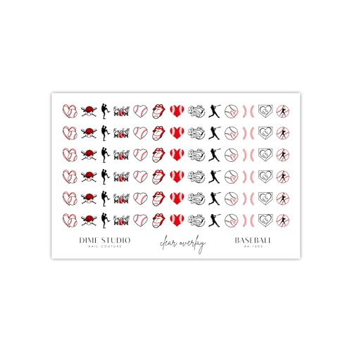 Baseball Nail Decals Softball Mom Nail Art Bows Baseball Bat Nail Designs Water Transfer Clear Overlay (BA-1002)