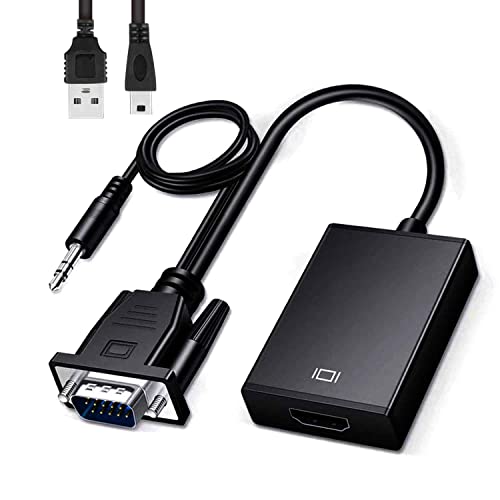 Adaptateur entrée VGA vers Sortie HDMI 1080P VGA mâle vers HDMI Femelle convertisseur pour Ordinateur, Ordinateur de Bureau, Ordinateur Portable, PC,...
