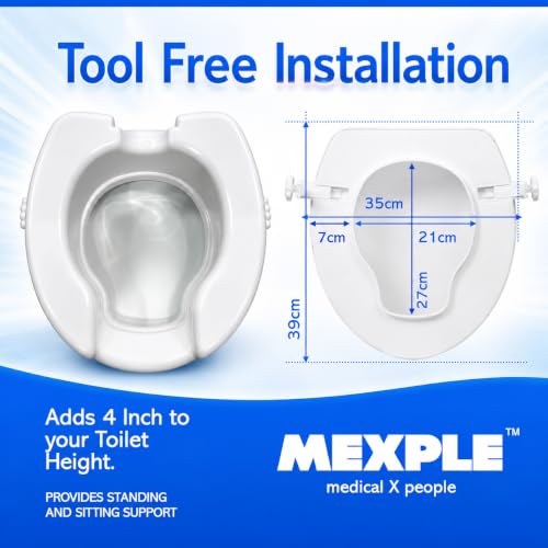Image of MEXPLE RaiXer4DC Raised Toilet Seat Riser for Elderly & Patients | 4-Inch Elevated Toilet Seat with Deep Front Cut | Toilet Elevator for Knee Replacement, Post Surgery & Mobility Support | No Top Lid