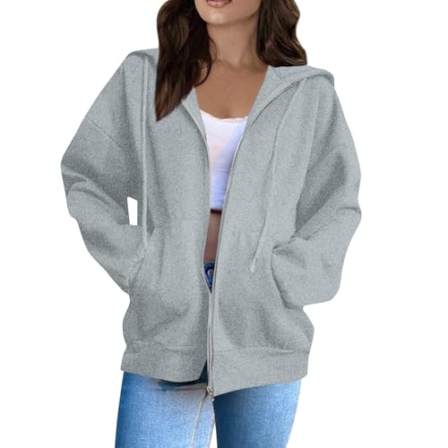 OIOLOYJM Zipper Hoodies for Women Long Sleeve Oversized Sweatshirts Y2k Drawstring Soft Jacket 2025 Fall Fashion with Pockets
