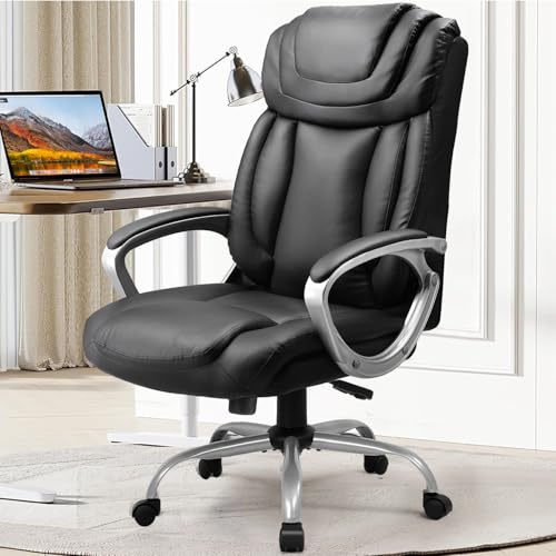 COMHOMA Ergonomic Office Chair Home Office Desk Chairs Comfy Back Support PU Leather Executive Office Chair with Wheels Headrest Padded Armrests Height Adjustable Tilt Swivel Rolling Reclining Seat