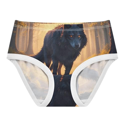 Black Wolf Autumn Forest Panties Little Girl Toddler Girls Underwear Cotton Florals Kids Undies Briefs 2t