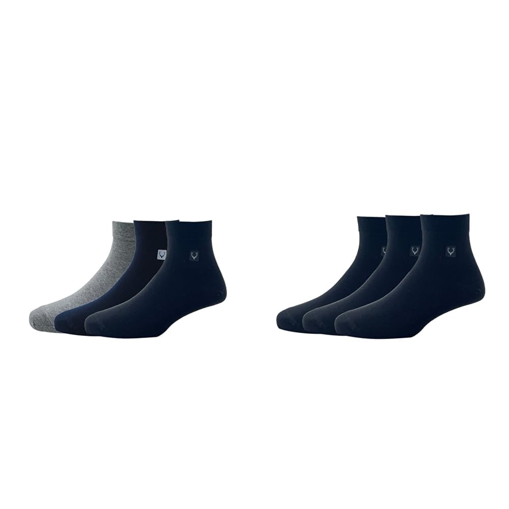 allen solly Men'S Cotton Quarter Length Socks (Pack Of 3) - Navy, Black, Light Grey Melange Men'S Cotton Quarter Length Socks (Pack Of 3) - Black-picture-10