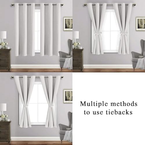 JIUZHEN Blackout Curtains with Tiebacks - Thermal Insulated, Light Blocking and Noise Reducing Grommet Curtain Drapes for Bedroom and Living Room, Set of 2 Panels, Greyish White, 42 x 45 Inch Length - Image 7