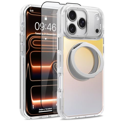 Image of Magnetic for iPhone 17 Pro Case with 360 Stand [Compatible with Magsafe] [Fluorescent Design] [1 Screen Protector] Slim Translucent Matte Case for iPhone 17 Pro 6.3 inch, White
