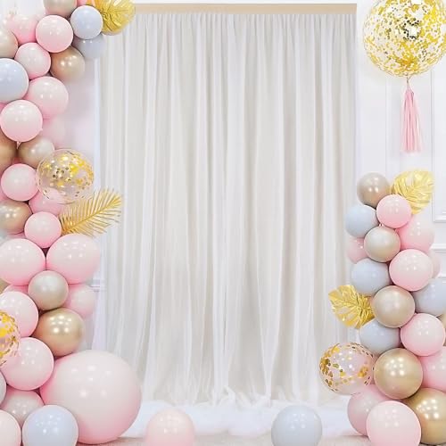 Image of 2pcs Backdrop Decoration Net Tulle Large Size, Nylon Made, Reusable, Soft, Wrinkled Free, 8 x 5 ft Each, Cabana Tent Party Decoration Items for Birthday, Anniversary (White)