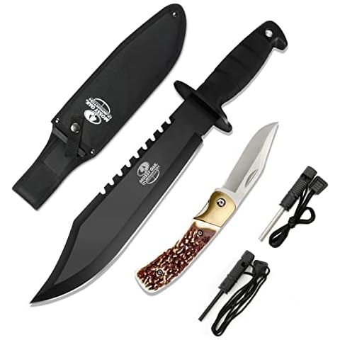 MOSSY OAK 15-inch Survival Bowie Knife & Folding Pocket Knife Cover