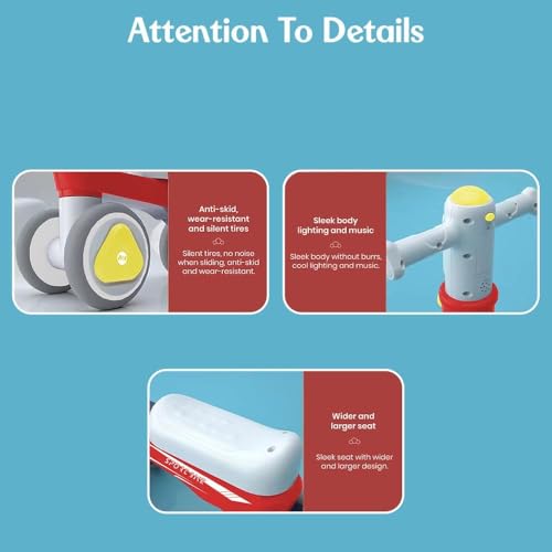 Image of StarAndDaisy Balance Bike /Push Ride on for Kids /Toddler with 4 Smooth Wheels, Music & Lights /Mini Bike for Kids (Red)