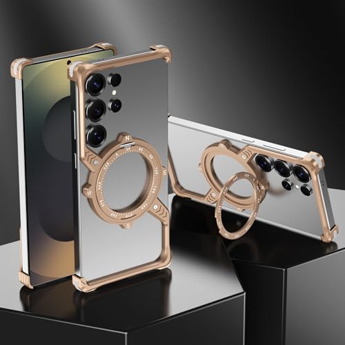 Coque Samsung S26 Ultra or métallique antichoc sans cadre avec anneau