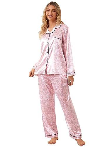 Image of Schbbbta Girls & Women Satin Pajamas Set, 2Piece Silk Nightwear Button-Down Sleepwear for Teen Kids, 3 Years - Women XXL